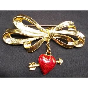 Vintage Phister Ent 1996 Valentine's Day Ribbon Heart Cupid Arrow Lapel Pin JY1